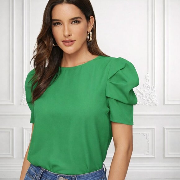 Tops - Large “Amelia” Puff Sleeve Ruffle Blouse